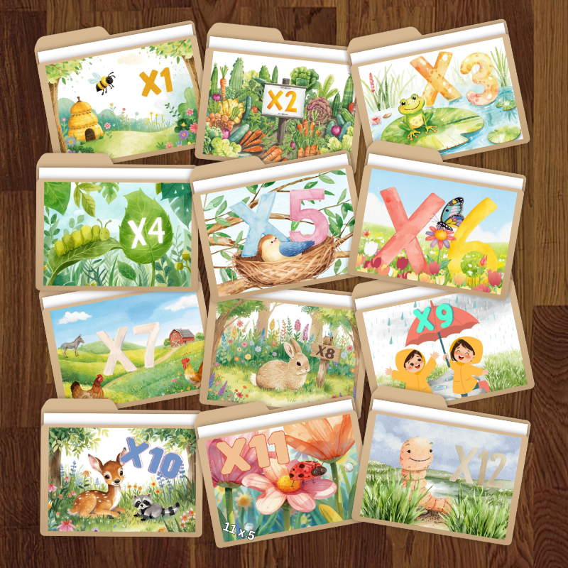 Spring Multiplication File Folder Games (×1–×12)