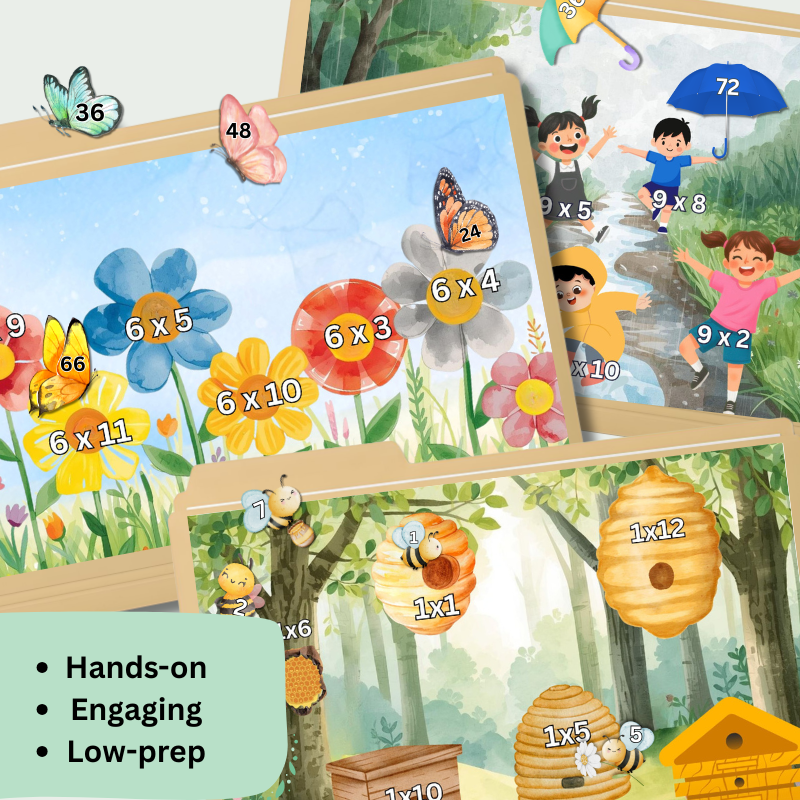 Spring Multiplication File Folder Games (×1–×12)